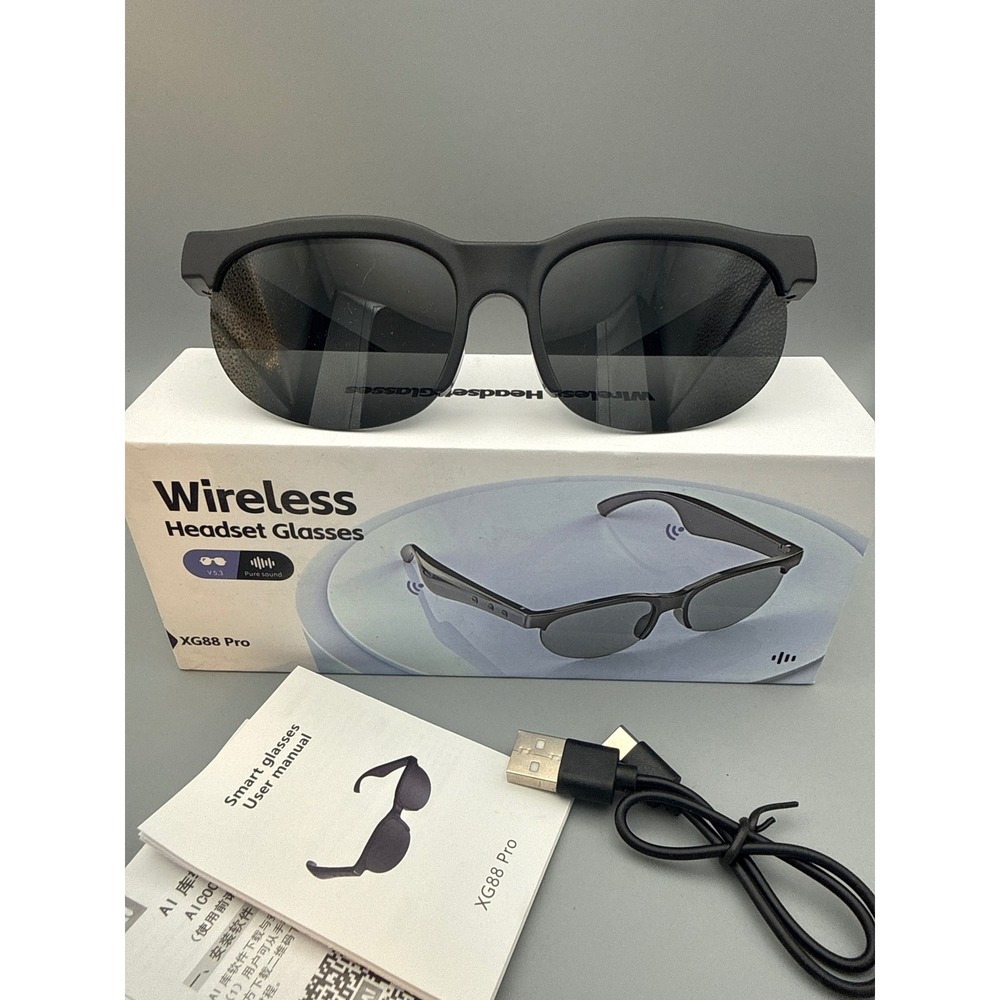 XG88 Pro Wireless Headset Glasses Black Bluetooth Smart Audio Tech Untested NEW